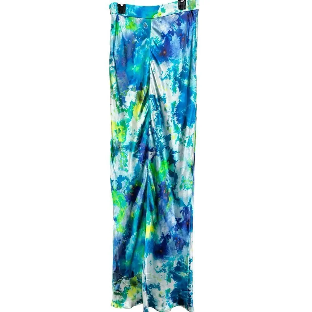 Alejandra Alonso Rojas Blue Marble Print 100% Silk Bias Maxi Skirt NWT Size 2 - Picture 2 of 7